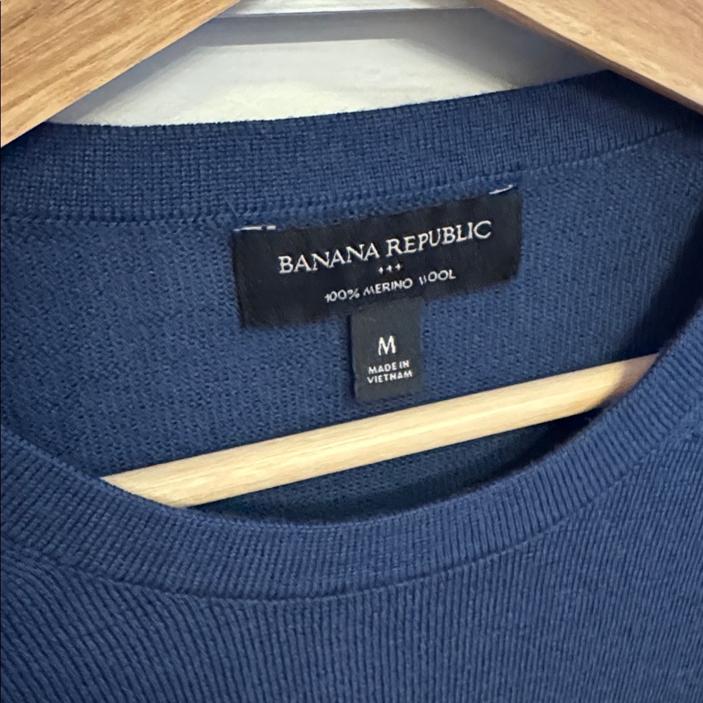 Banana Republic Men's 100% Merino Wool Crewneck Sweater Blue Mustard Size M - Picture 5 of 6